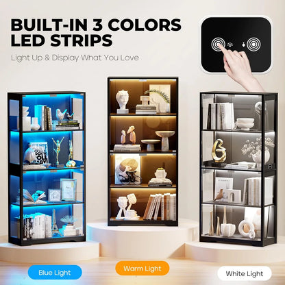 AT Vetrina con luci da collezione a 3 colori e porte in vetro