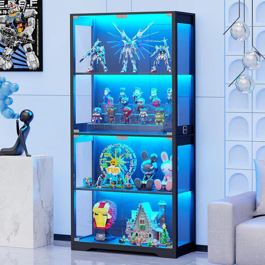 Display cabinet with 3-color collection lighting and glass doors